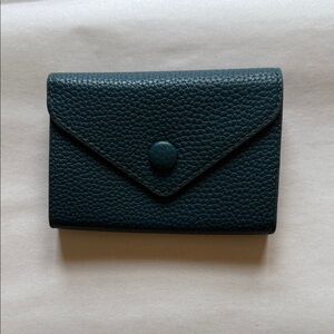 Compact Pebbled Leather Envelope Wallet in Dark Teal